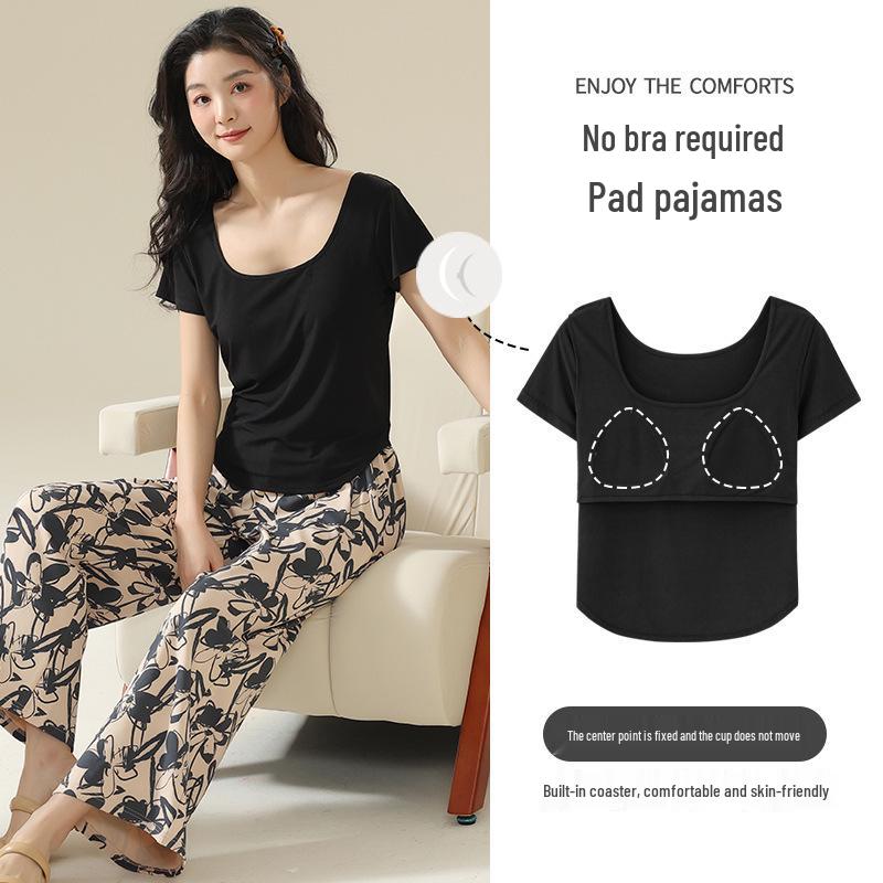 Women's Stylish Modal Short Sleeve & Long Pants Summer Lounge Set