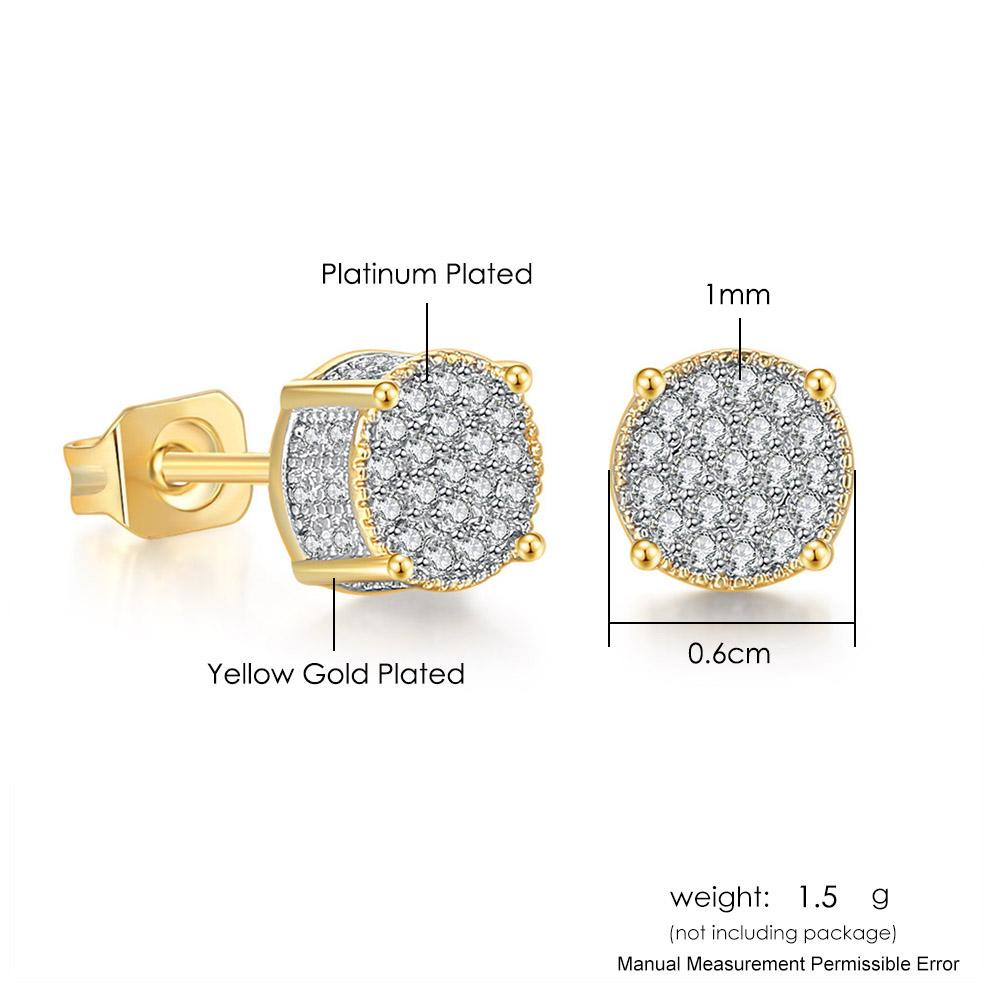 Iced Out Zirconia Stud Earrings For Men Hiphop Gold Color Plated Male Earing Fashion Punk Jewelry Gift Shiny Accessories OHE001