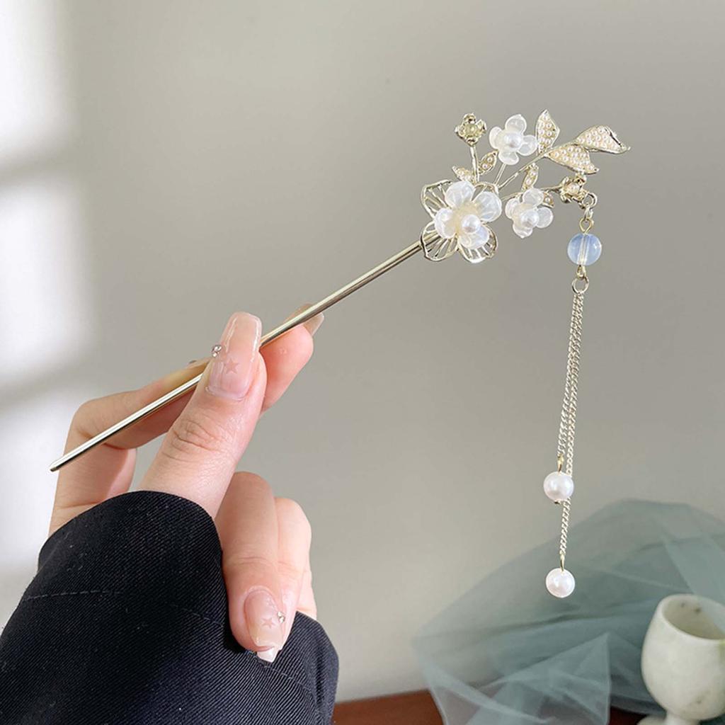 Classic Hair Stick Peach-blossomhair Chopsticks Gold Plated Prong Updo Chignon Hairpin For Women Chinese Hanfu Hair Accessories