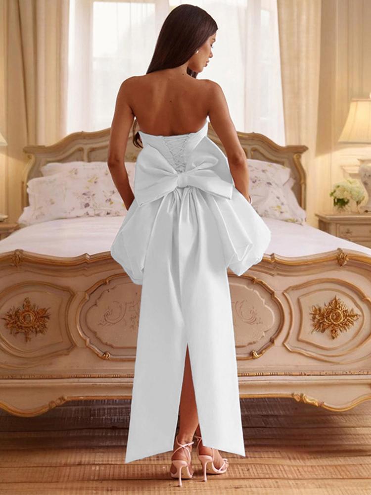 Women's Strapless Bow Short Dress Ladies' Princess Dress Christmas Festival Birthday Pink Black Blue Represent Dresses