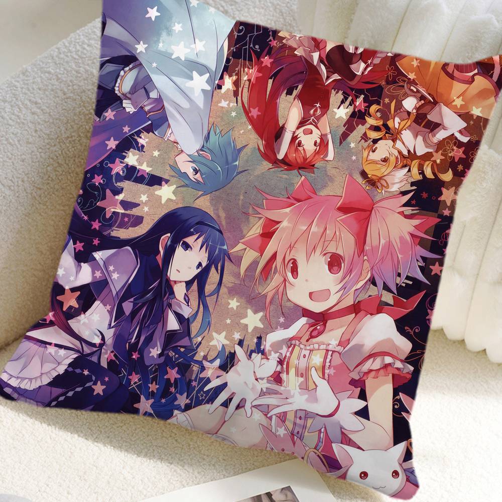 Puella Magi Madoka Magica Anime Kissenbezug Quadratisches Kissen Schlafzimmer Sofa Freizeit Komfortkissen Auto Heimdekoration