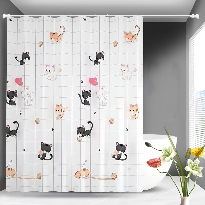 VIKAMA Adorable Shower Curtain, Cat-Patterned Waterproof and Mould-Resistant Shower Curtain with Hooks for Bathroom Decor