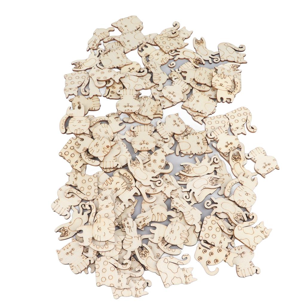 200pcs Unfinished Wooden Animal Chips DIY Innovative Empty Wooden Cat Dog Ornaments for Home