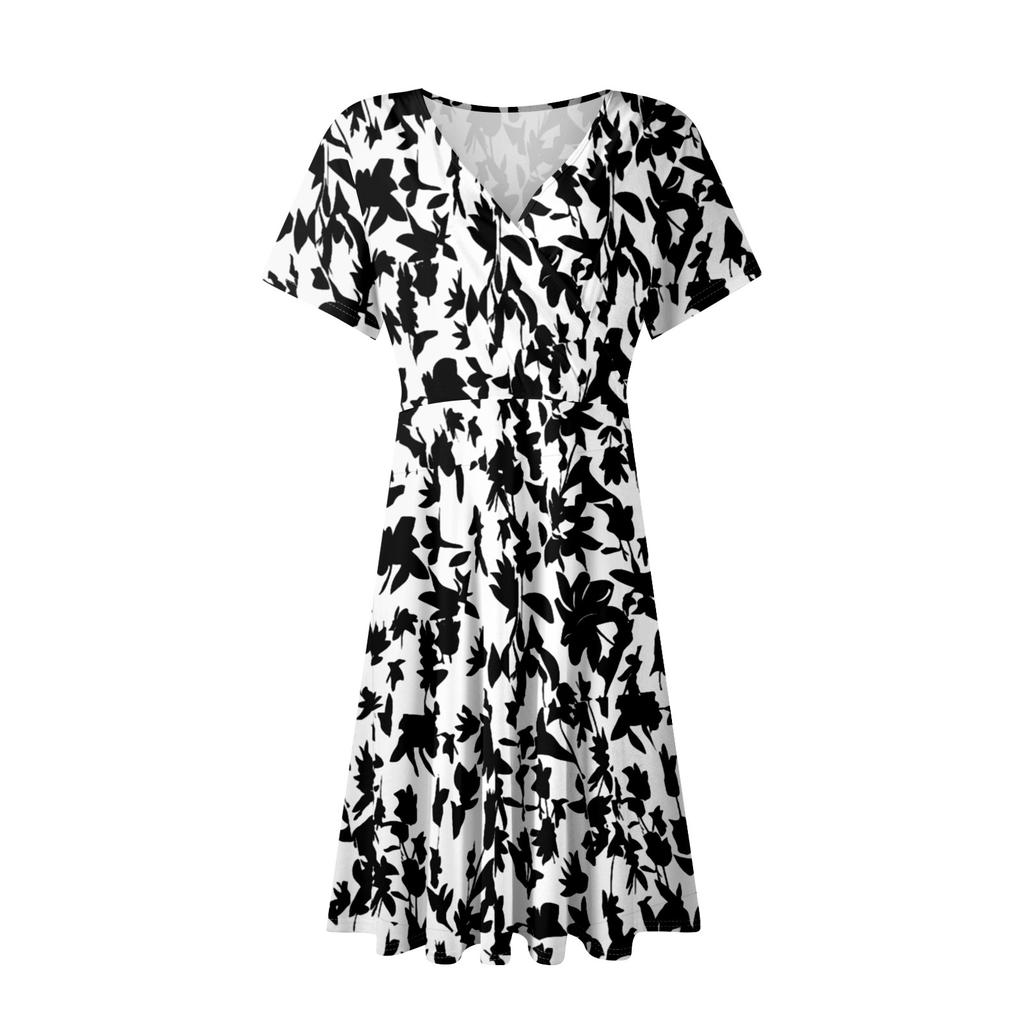 Women's Summer Dress Loose Beach Vacation Casual Deep V Neck Short Sleeve Dress Elegant Dress
