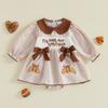 Citgeett Autumn Thanksgiving Day Infant Baby Girl Bodysuit Dress Embroidery Short Bubble Sleeve Plaid Jumpsuits Fall Clothes