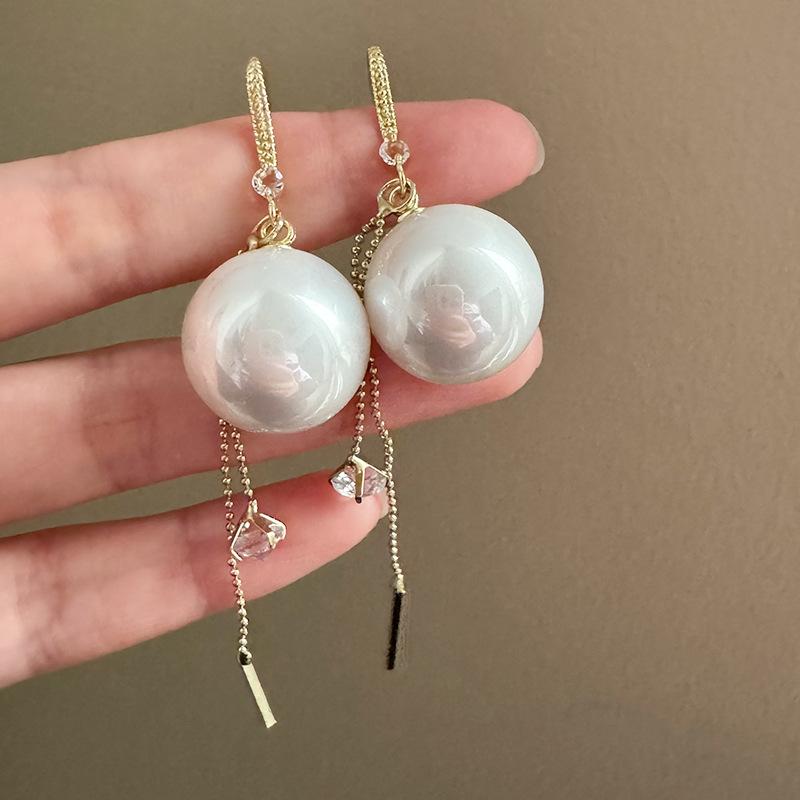 French Retro Small Fragrance Earrings Light Luxury Pearl Zircon Chain Tassel Elegant Dignified Women Fashion Ear Hooks