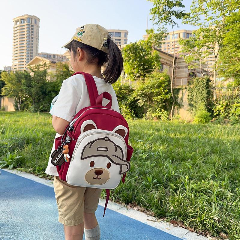 Children Cartoon Bear Backpack With Nylon Material And Curved Shoulder Straps For School Use