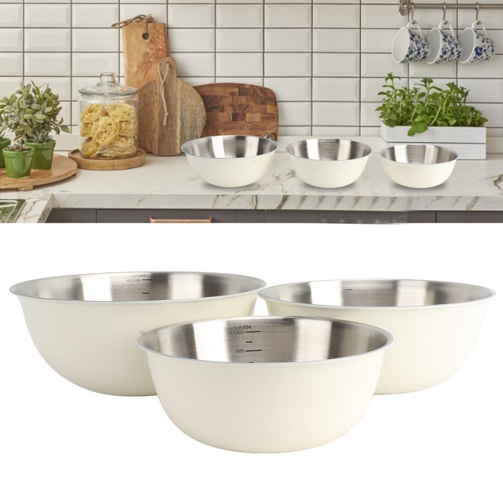 3Pcs Clear Capacity Scale Mark Multi-purpose Bowl Marked Fruit Cleaning Bowl Salad Mix Preparation белый