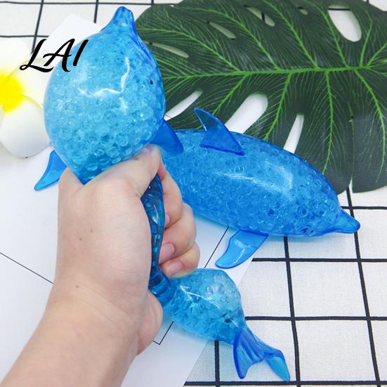 Anxiety Relief Shark Toy Bead-Filled Squeeze Stress Blue Dolphin Sensory TPR Soft Ball Simulation Sea Animal Pinch Fidget Office Desk