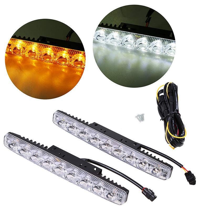 DRL LED Car Daytime Running Lights 6 LED Auto Fog Light 9 LEDs White Yellow Turn Signal Lamp Driving Foglamps