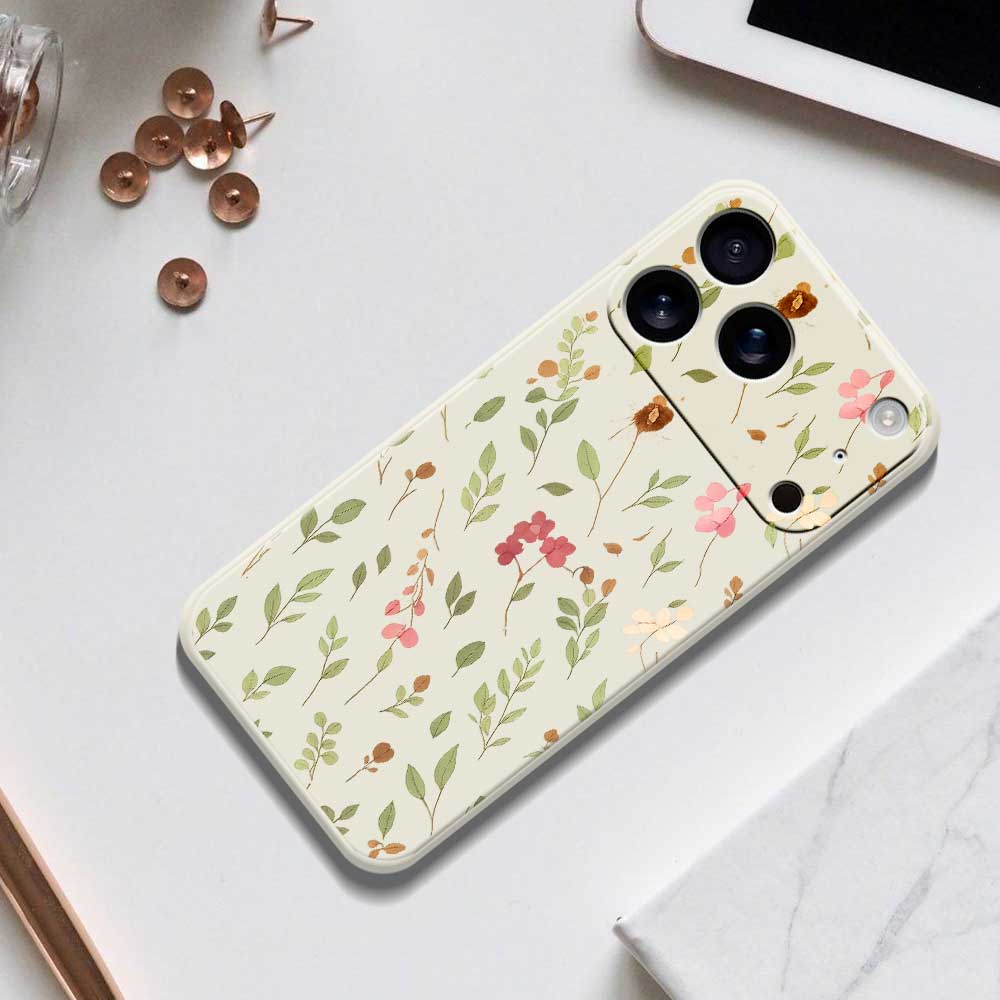 For iPhone 17 Pro Max Case Small Flower Leaves Pattern Printing Straight Edge TPU Phone Back Cover