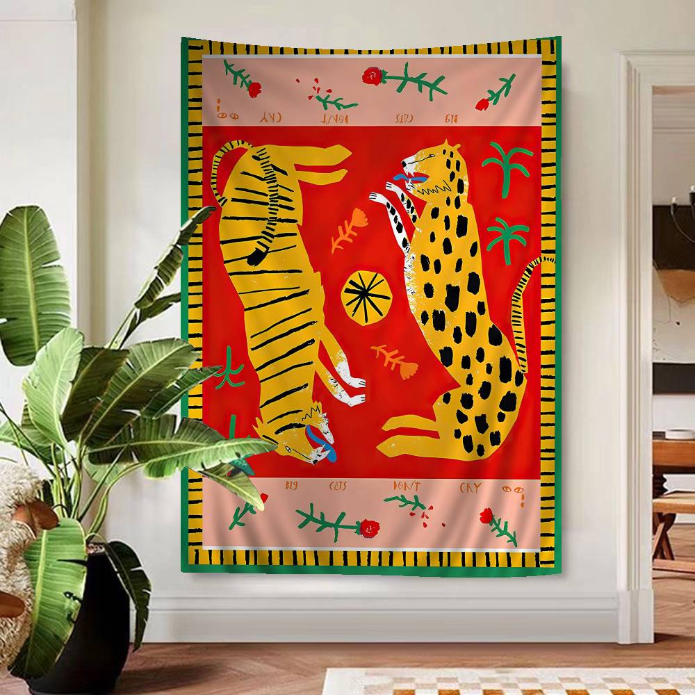Ancient Egypt Abstract Tiger Leopard Tapestry Art Printing Japanese Wall Tapestry Anime Wall Hanging Home Decor 100X70CM