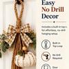 Rustic White Pumpkin Hanging Swag Fall Wall & Door Decor Distressed Wooden Pumpkins with Plaid Bow and Optional Warm LED Lights for Farmhouse Fall