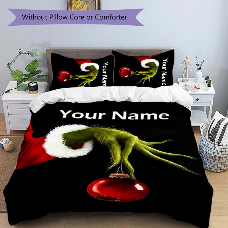 3pcs Crunch Christmas2 Cover Set - Personalized Name, HD Printed Bedding with 1 Cover and 2 Pillowcases - Perfect for Home Decor, Easy Care