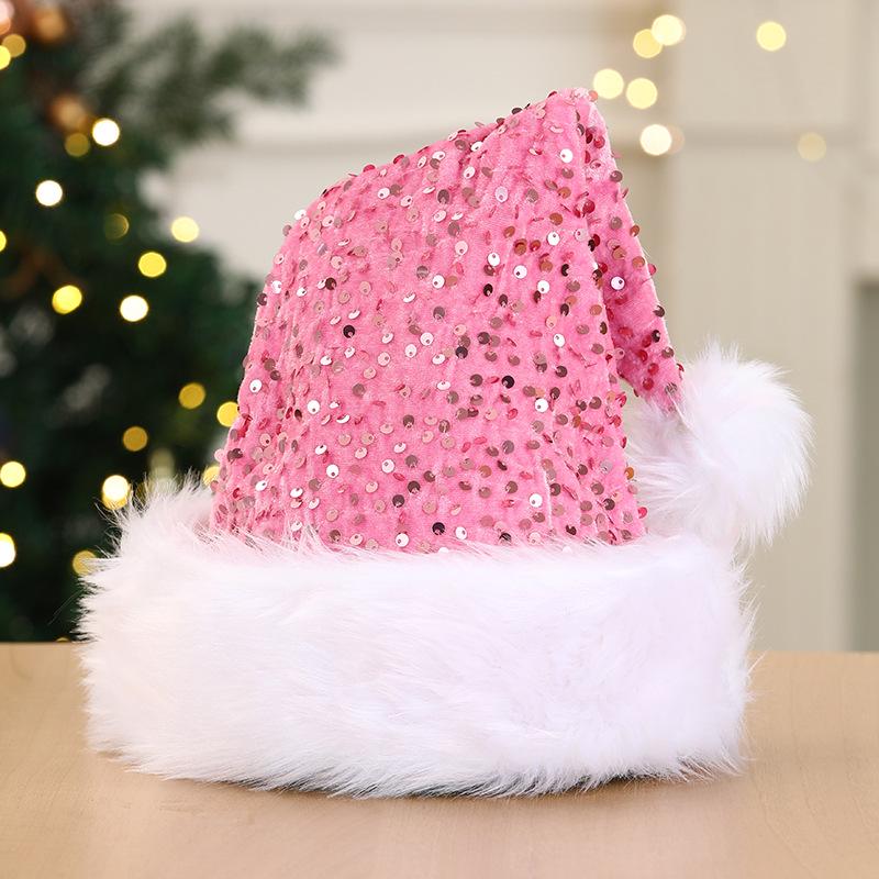 Shanghai Style Double-Layer Sequin Christmas Hat - Thick Wool with Long Fur, 32x45CM
