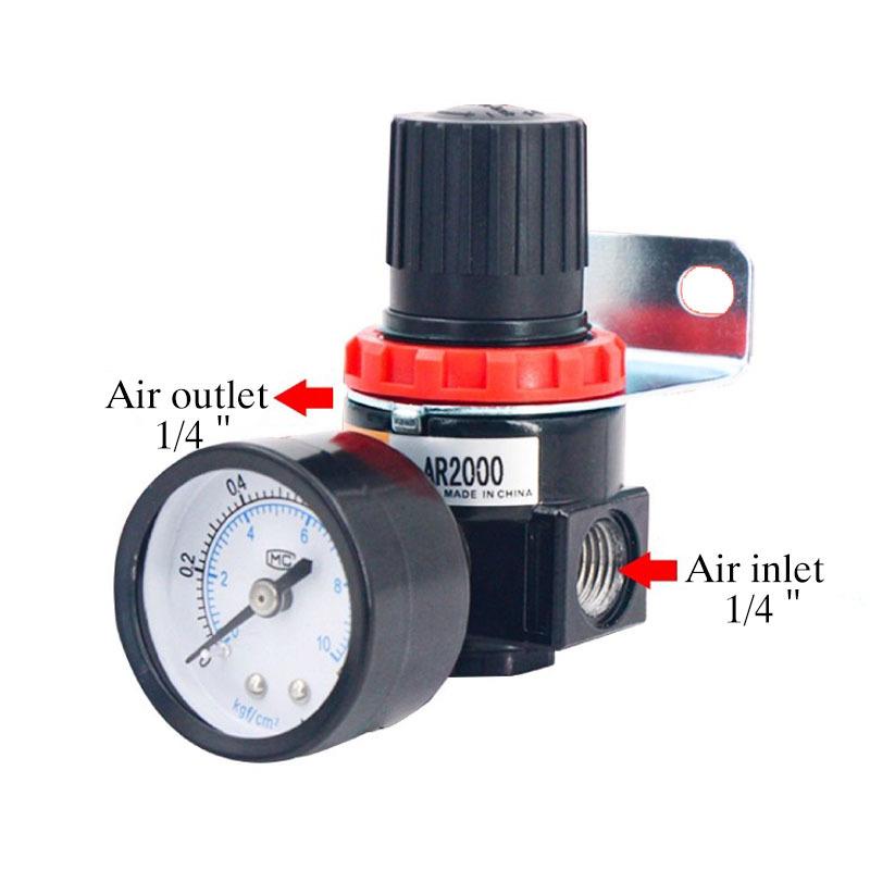 AR2000 G1/4'' Régulateur de Pression pour Compresseur d'Air Pneumatique Valve de Réduction Avec Raccords Connecteurs 4mm 6mm 8mm 10mm 12mm