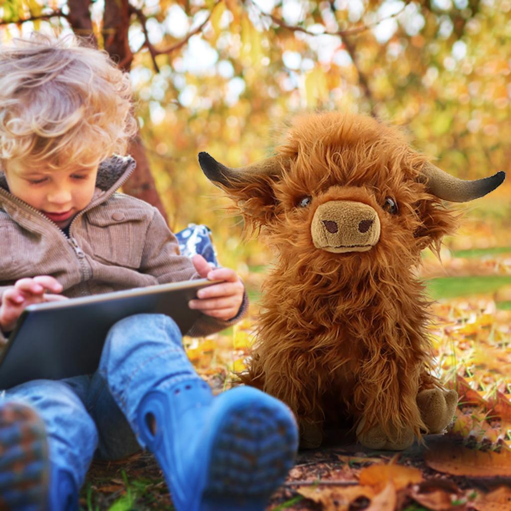 Highland Cattlle Plush Kyloe Cow Stuffed Animal Bull Realistic Soft Cuddly Farm Toy Plushie Home Room Decor Gift for Baby Kids