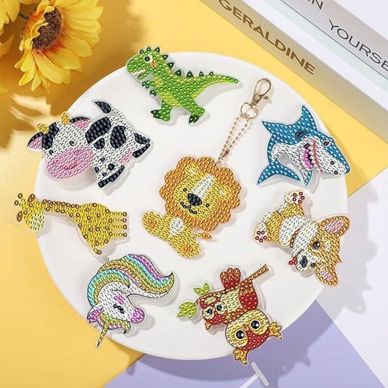Diamond Art Animal Set of 15 Keychain DIY Kit Rhinestone Glitter Beads Charm Diamond Painting Pendant