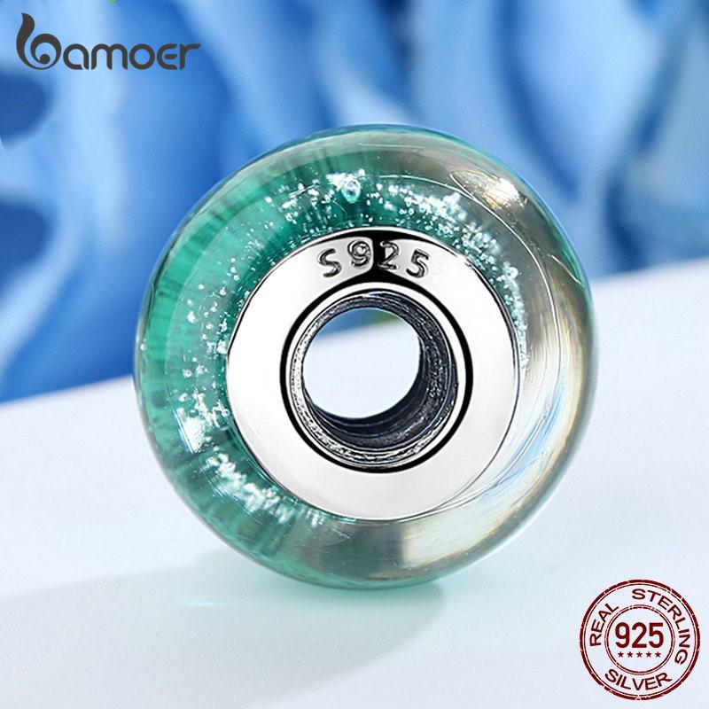 

BAMOER Лидер продаж, зеленое стекло, европейские бусины из муранского стекла, подвески для браслетов «сделай сам» 925 silver