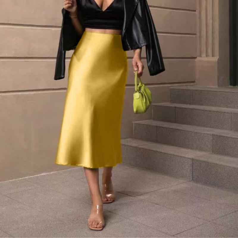 Solid Casual Loose Fishtail Skirt Women Fashion Elegant Slim Fit Satin Loose Skirts for Women Spring and Summer A Line High Waist Woman Skirt 26441