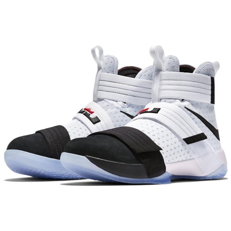 Nike Zoom Soldier 10 LBJ Round Toe Slip Resistant Lightweight High Top Performance Basketball Shoes Unisex sneaker Black White 852400-102
