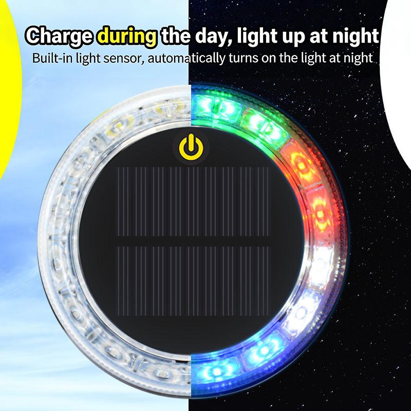 Led Solar Strobe Warning Light Rgb Colorful Night Safety Taillight Flashing Lamp For Cars Trucks Motorcycle Safety Warning