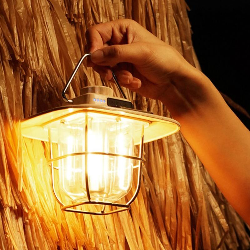 LED Camping Lamp Retro Hanging Tent Lamp Waterproof Dimmable Camping Lights USB Recharge Emergency Light Lantern For Outdoor