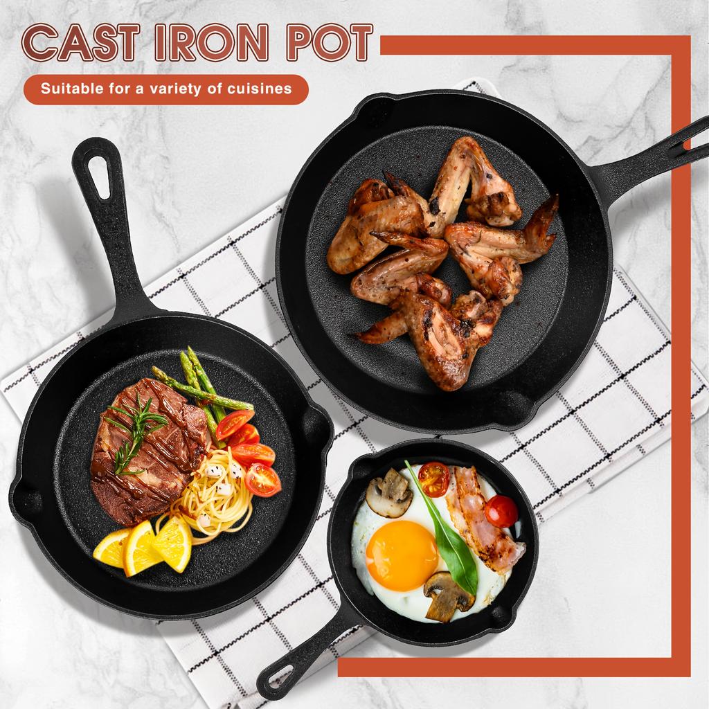 Premium  Cast Iron Skillet  - Non-Stick Skillet with Drip Spout, Perfect for Holiday Cooking, RV Use, And Campfire Meals