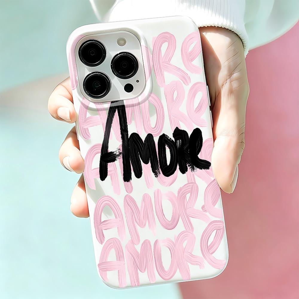 High Quality Amore Doodle Letters Silicone Case For Iphone 11 14 Plus 12 17 15 13 16 Pro Max Shock Absorption Cover
