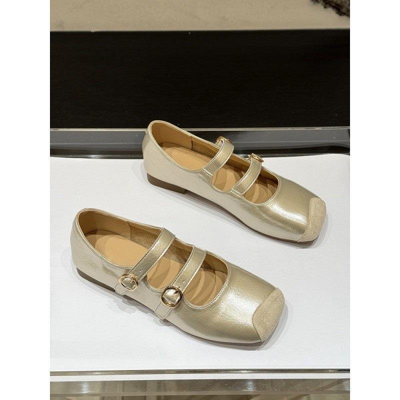 Korean Version of Flat-bottomed Versatile Word with Ballet Single Shoes Women's 2025 New Summer Retro Square Head Mary Jane Small Leather Shoes