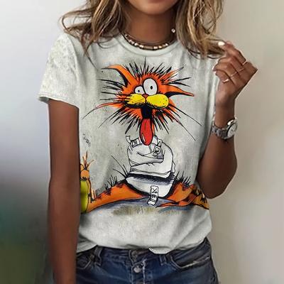 Summer Funny Animal Graphic Causal Short Sleeve Top Women Kawaii Fashion Oversized Female Clothing Ladies Tees
