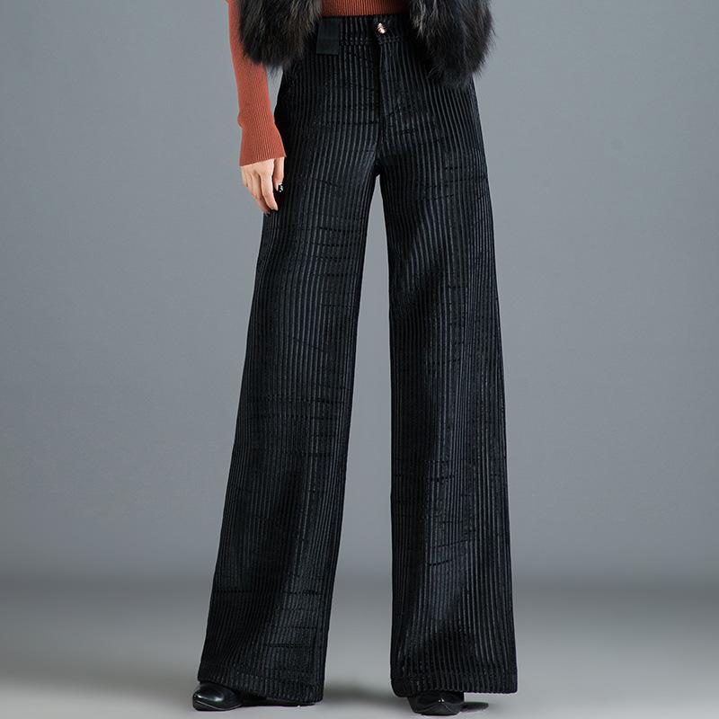 Women Gold Silk Velvet Mopping Pants, Wide-leg Pants, Autumn and Winter High-waisted New Style Drape, Loose Drape, Long Pants