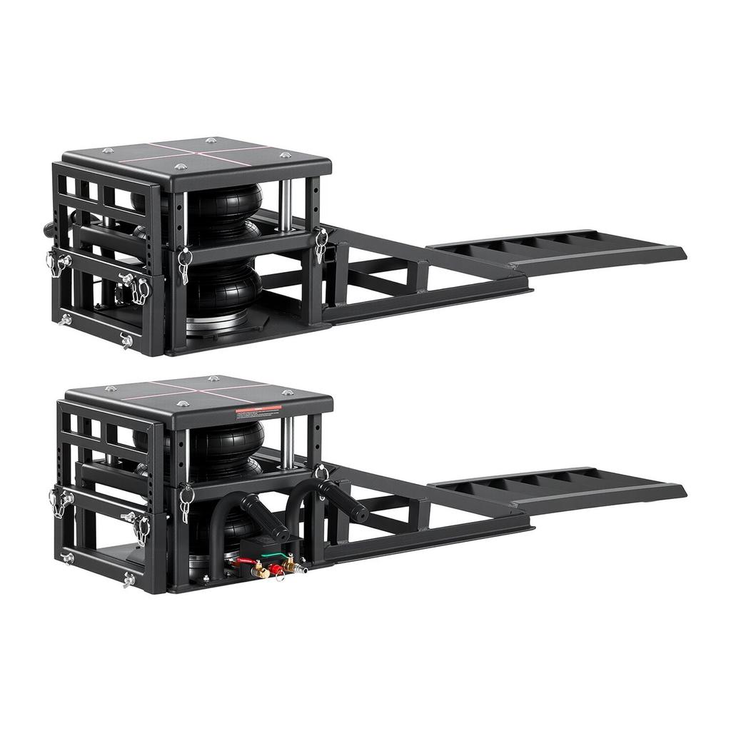 Air Portable Car Lifts 2PCS, 5 Ton Capacity, 320 Mm Max Height, Pneumatic Ramp Jacks with Airbags, Wheel Chocks, Extension Ramps, Heightened Columns,
