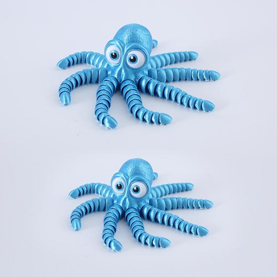 3D Printed Octopus Figurine Movable Joints Big Eyes Octopus Figure Articulated Sea Animal Model Fidget Toy Home Office Desktop Decoration Ornament