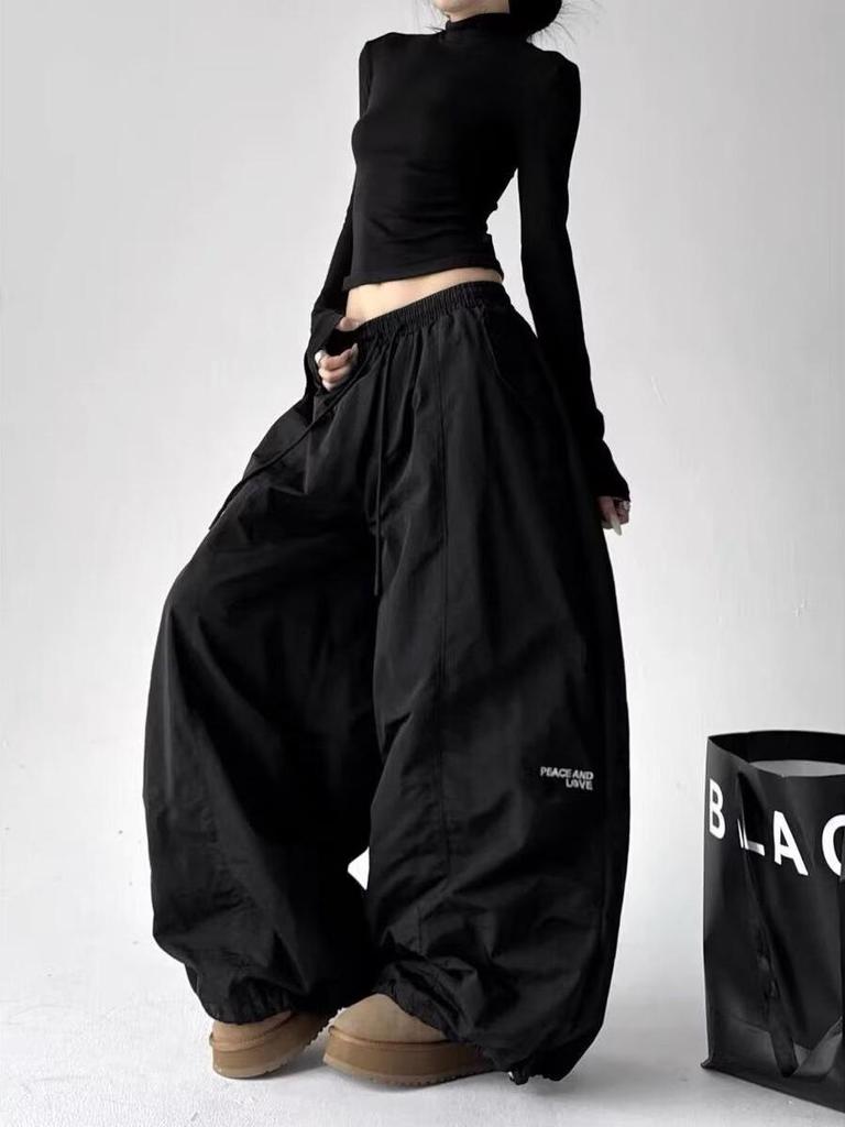 Pantaloni larghi plissettati stile coreano da donna per street dance per primavera/estate