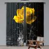 2Pcs Floral Curtain Yellow Roses In Water Black Curtain Modern Flowers Floral For Bedroom Living Room And Dining Room B