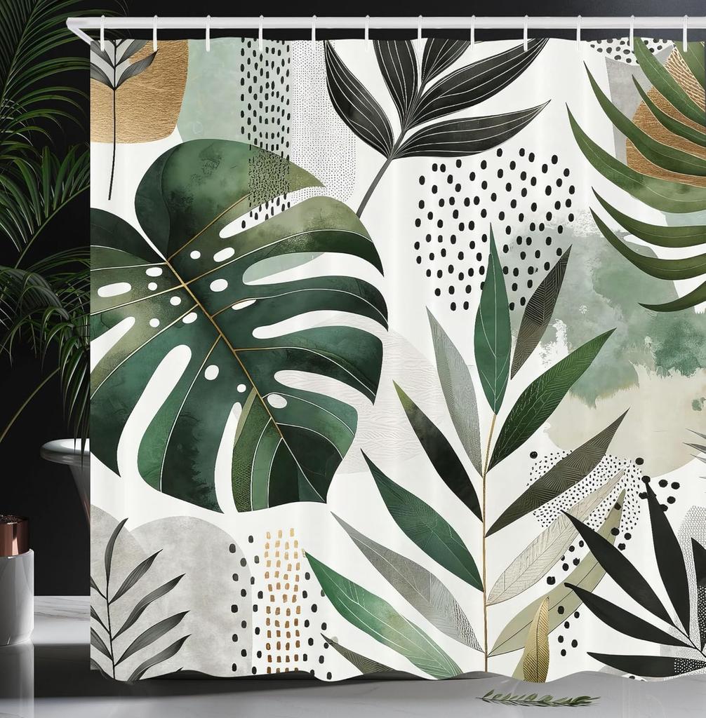 Sage Green Shower Curtain, Hexagon Honeycomb Pattern with Abstract Trippy Ornaments Jade Tones, Cloth Fabric Bathroom Decor Set