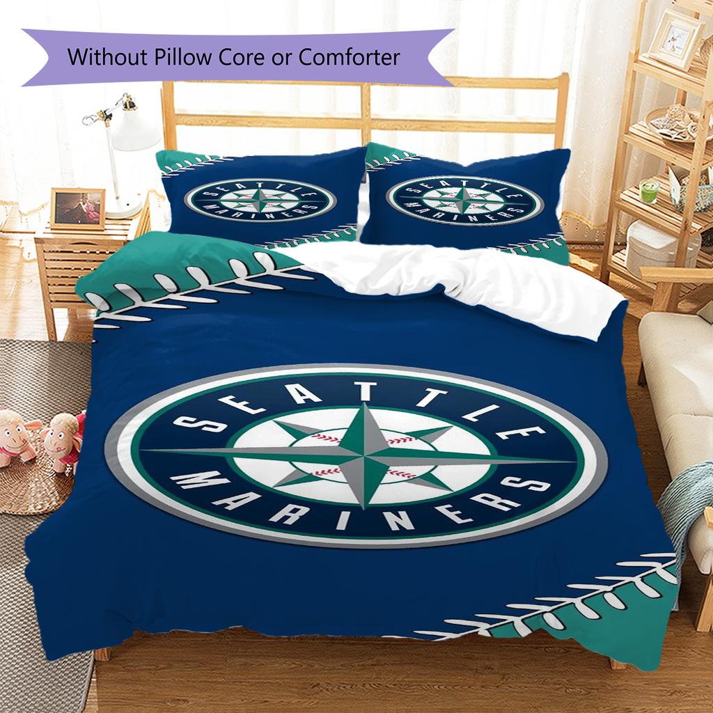 Seattle Mariners Logo Pattern Bedding Set Quilt Cover Pillowcase Home Decor Gift (1 * Duvet Cover + 2 * Pillowcase, Without Core)