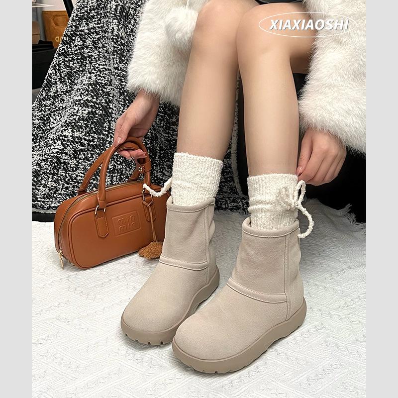 

Лафборо~ Маленькие хлопковые туфли на скрытой платформе для женщин 2025 осень-зима новая бархатная теплая обувь для снега на толстой подошве для женщин 40 серый