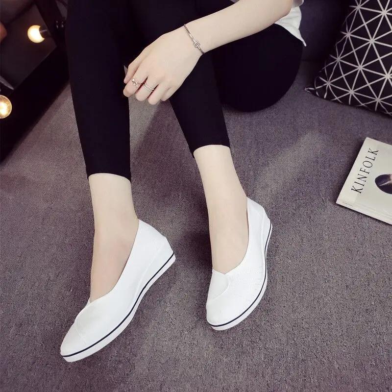 Fashion White Lace Hollow Breathable Little White Shoes Flat Mid Wedge Heel Women's Summer Beauty Shoes Size 34-41 White Sneakers Women