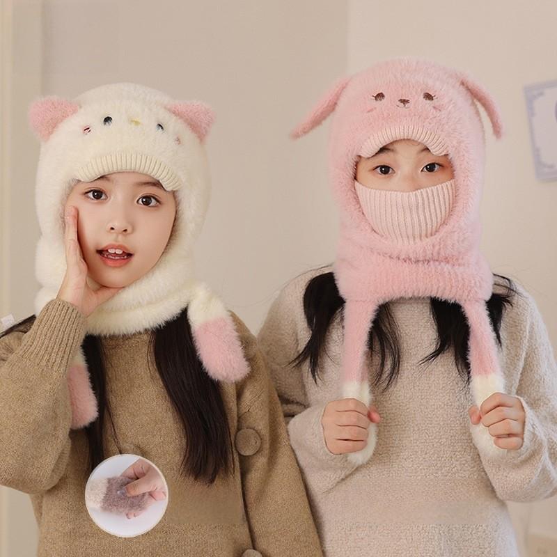 Kids Winter Polar Fleece Hat With Neck Warmer For Outdoor Protection
