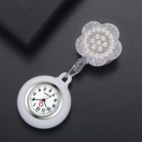 Lancardo Nurse Watch, Silicone Pocket Watch with Stretchable Clip, Cute Flower Design, Women's Analog Watch, Pocket Watch