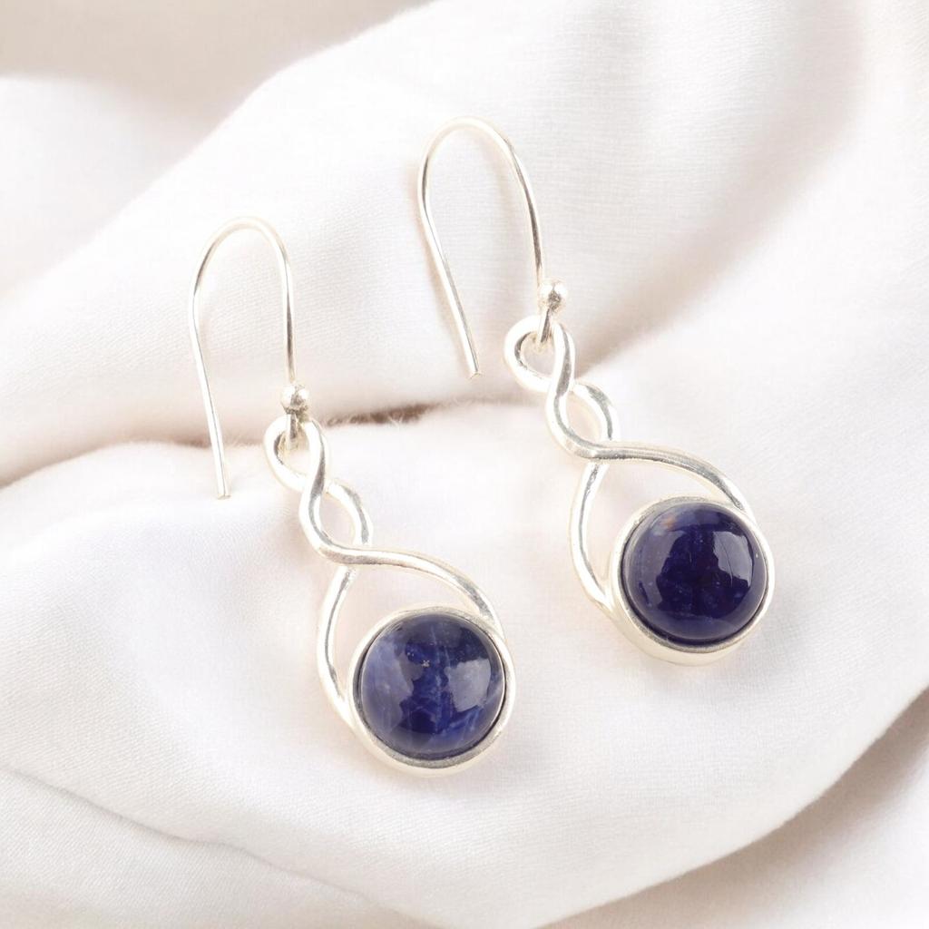 Natural Sodalite Gemstone Handmade 925 Sterling Silver Drop & Dangle Earrings CE-15-31