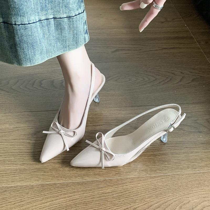 Pointed Toe Shallow Mouth High Heels Fairy Summer New Baotou Bow Back Empty Anti-slip Wear-resistant Stiletto Sandals