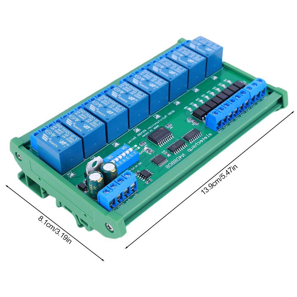 DC 12V 24V 8CH Isolierter Eingang 8CH Ausgang UART RS485 Relaismodul DIN35 C45 Schiene Modbus RTU Steuerschalterplatine
