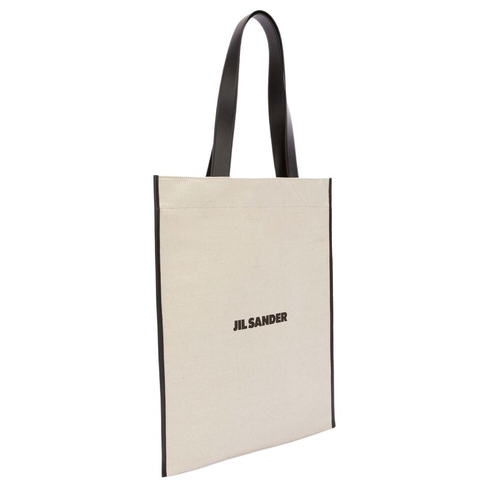 Jil Sander Logo Print Canvas And Leather Trim Tote Bag Men Tote Bags Natural J26WC0018P7060280