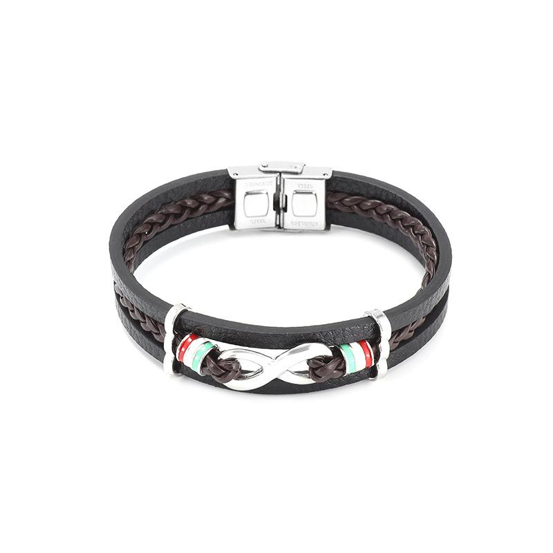 European and American Retro Simple Leather Multi Layer Bracelet for Men 8 Character Leather Bracelet for Personalized Fashion