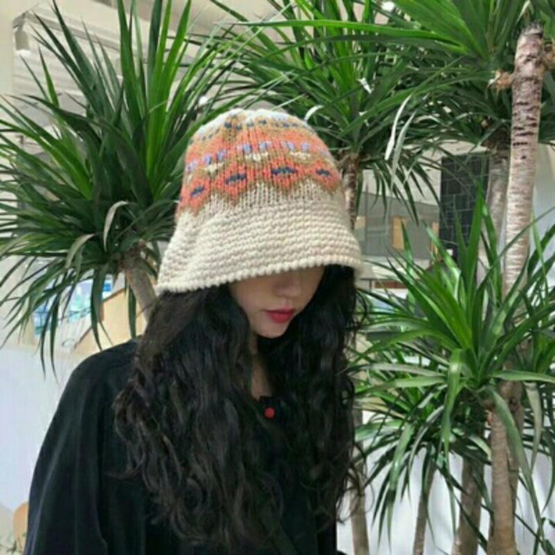 Coarse Wool Fisherman Hat for Women In Autumn and Winter Versatile Street Handmade Crochet Knitted Wool Hat Japanese Literary Curly Basin Hat