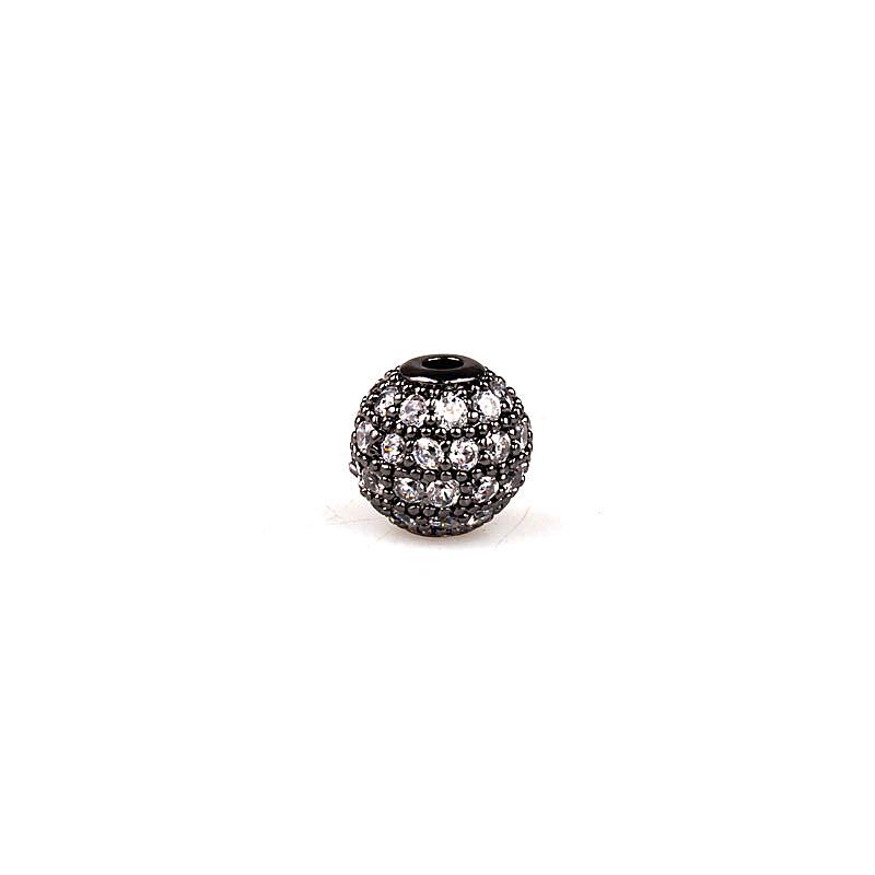 10mm Micro-Paved Zircon Copper Beads for DIY Jewelry - Black and White Round Ball Accessories