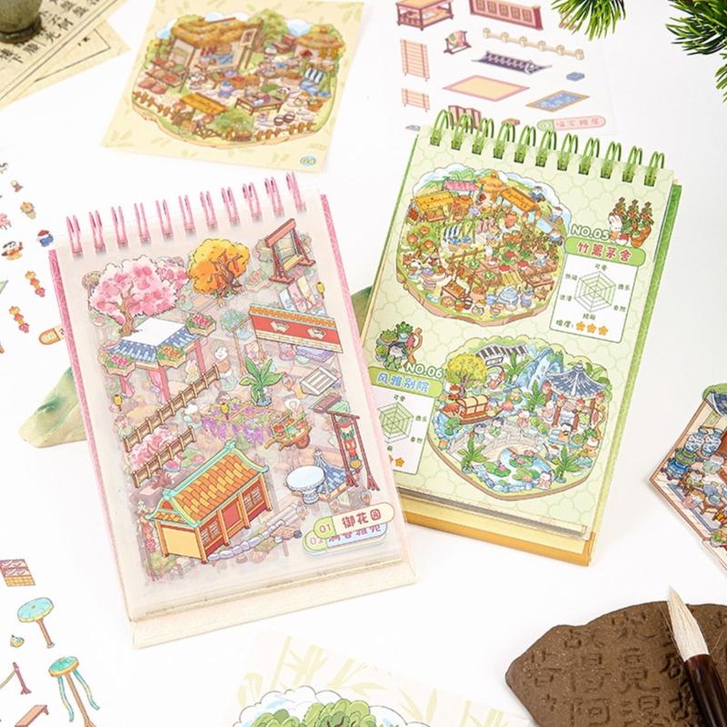 DIY Decorative Sticker Chinoiserie Theme Landscape Sticker Book Scene Sticker Journal Supplies Gift for Kid Child